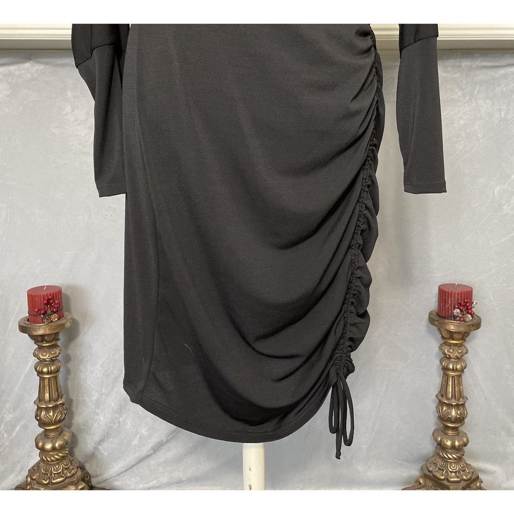 White Birch Black Rucked Draped Cowl Neck Dress Large - Picture 4 of 10